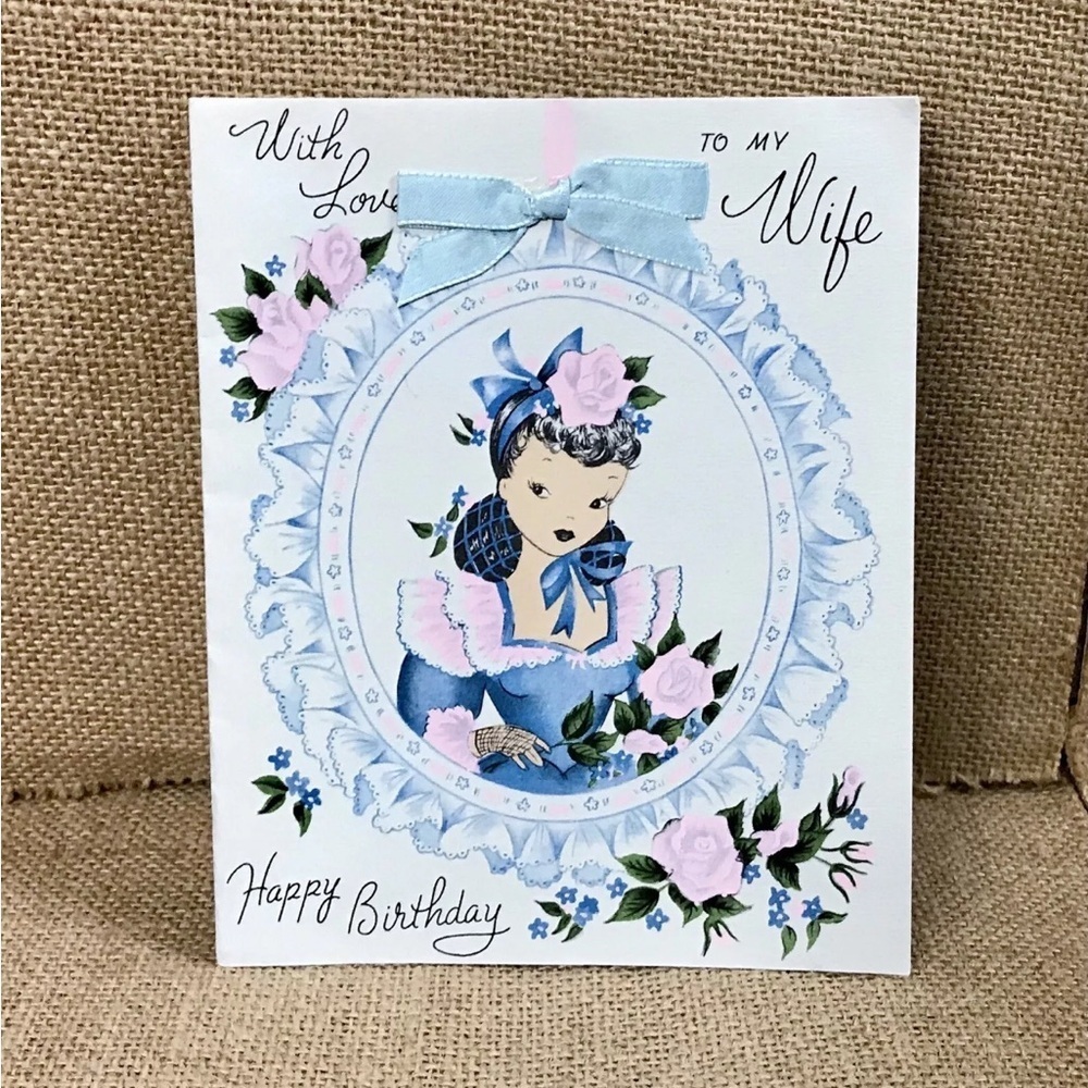 Vintage Treasure Masters Elegant Lady Southern Belle Hand Painted Birthday Card